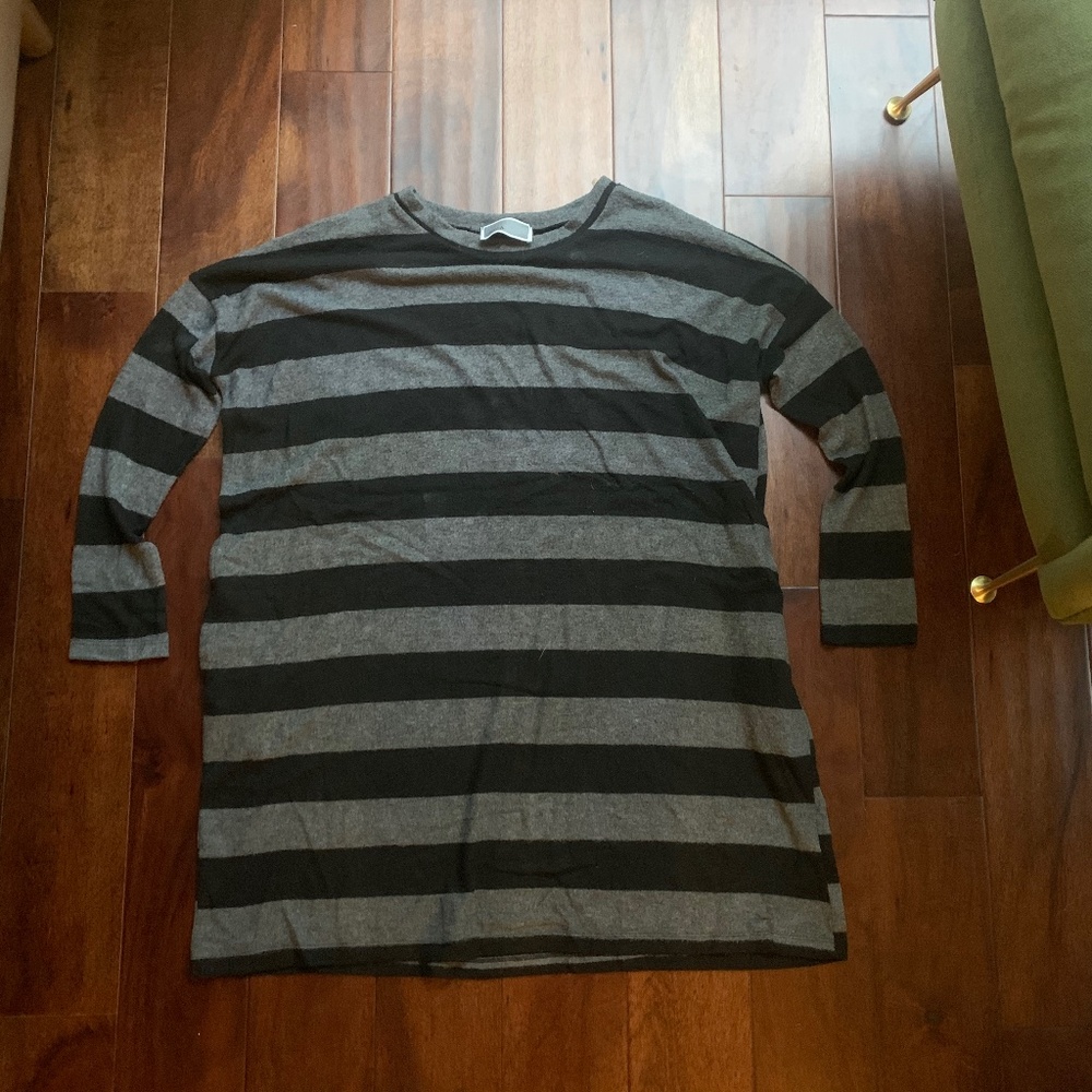 black & grey striped shift dress